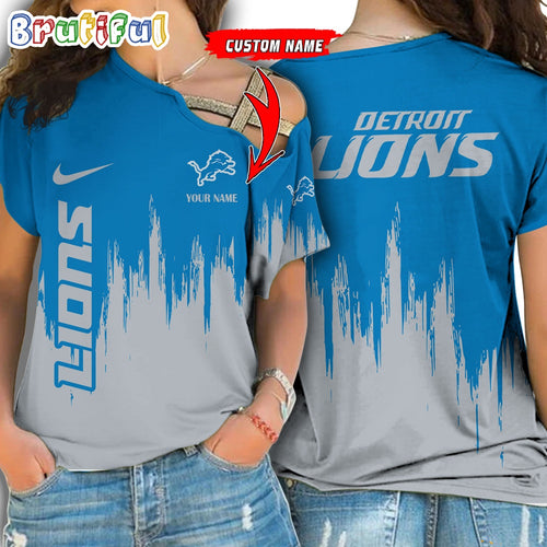 NFL Detroit Lions Football Team Logo Design One Shoulder Shirt