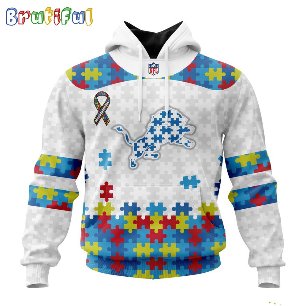NFL Detroit Lions Hoodie Special Autism Awareness Design 3D Hoodie