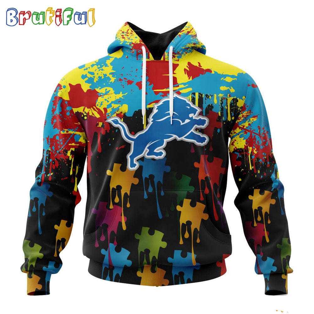 NFL Detroit Lions Hoodie Special Autism Awareness Design Football Hoodie