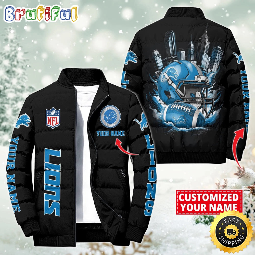 NFL Detroit Lions Puffer Jacket City Logo Print Jacket For Fans