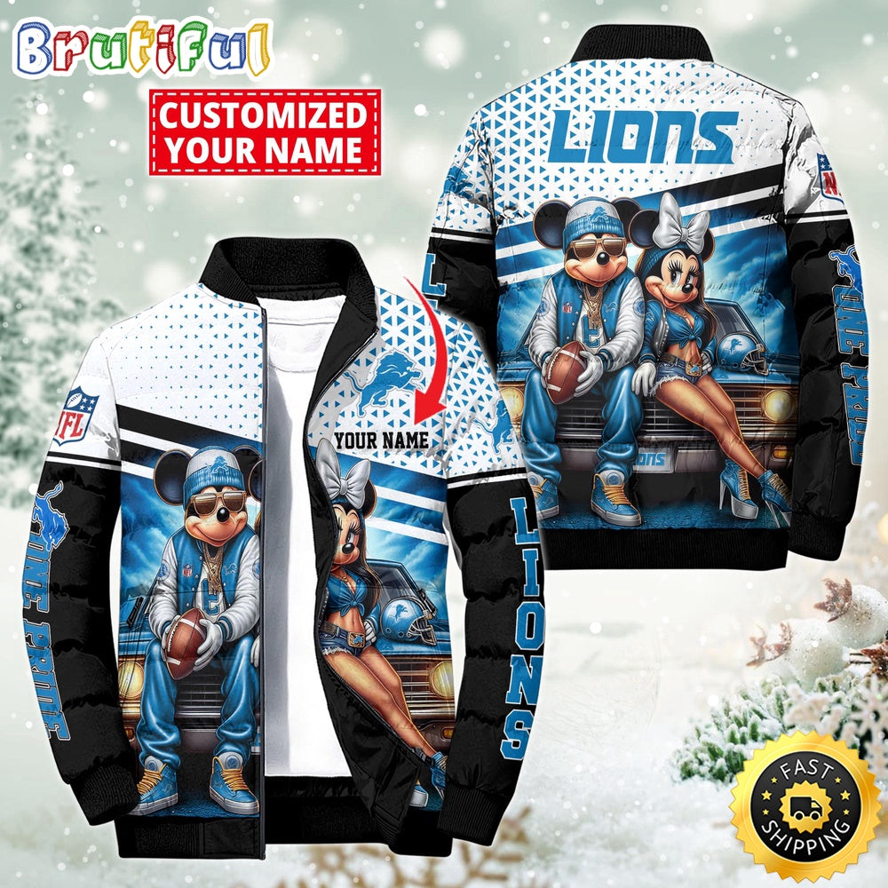NFL Detroit Lions Puffer Jacket Mickey Minnie Jacket