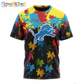 NFL Detroit Lions T-Shirt Special Autism Awareness Design Football T-Shirt