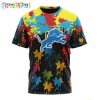 NFL Detroit Lions T-Shirt Special Autism Awareness Design Football T-Shirt