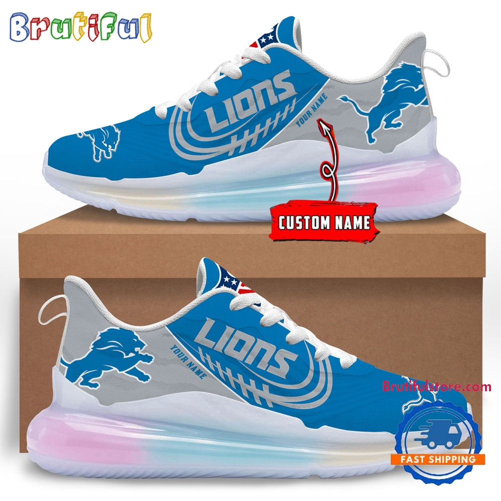 NFL Detroit Lions Women’s Rainbow Atmospheric Cushion Running Shoes, Football Women’s Shoes