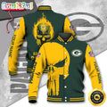 NFL Green Bay Packers Baseball Jacket Skull Print Jacket