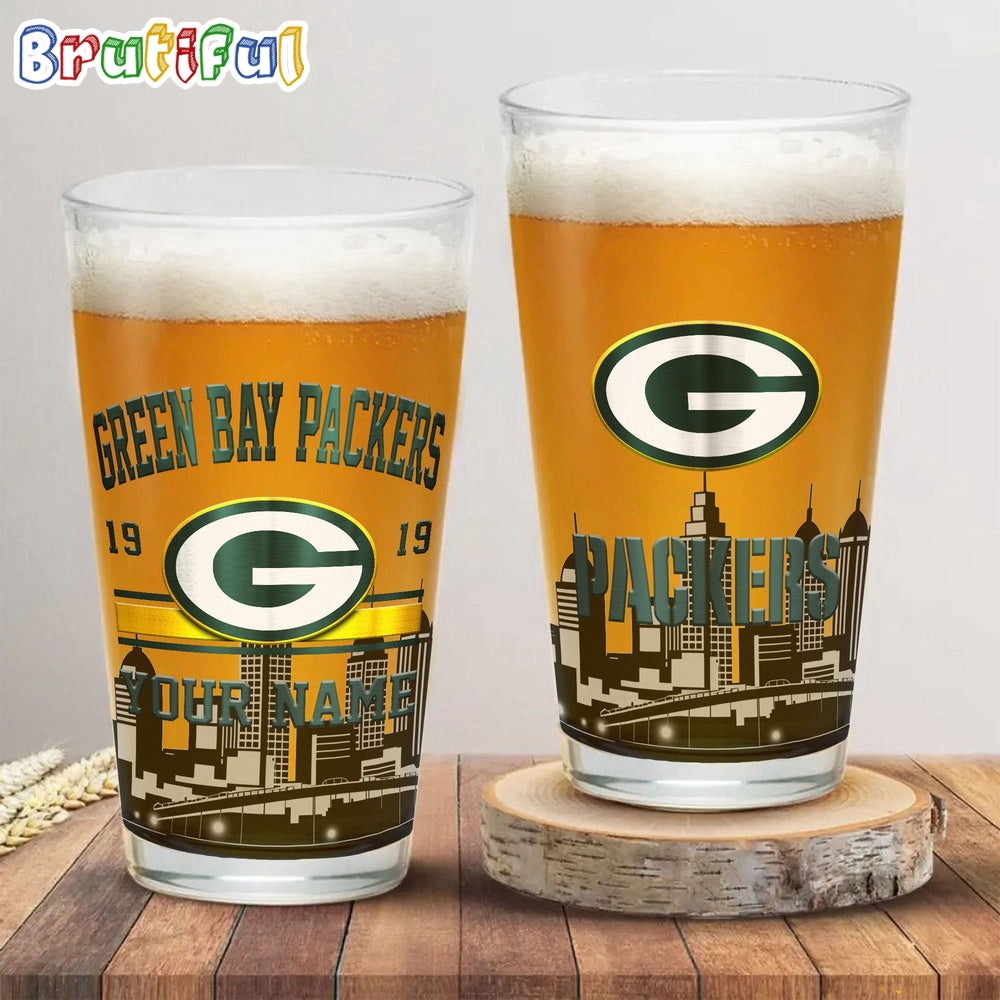 NFL Green Bay Packers Beer Glass Cup 16oz, Custom Football Glass Cup