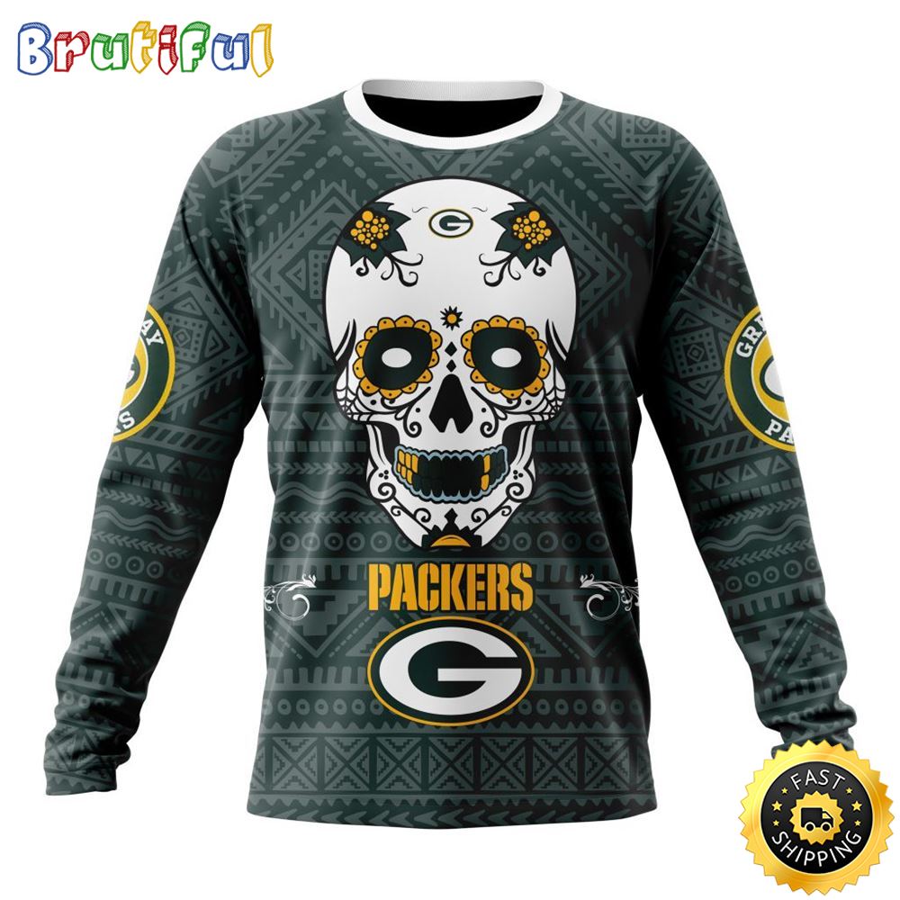 NFL Green Bay Packers Crewneck Sweatshirt Specialized Kits For Dia De Muertos Show Your Team Spirit