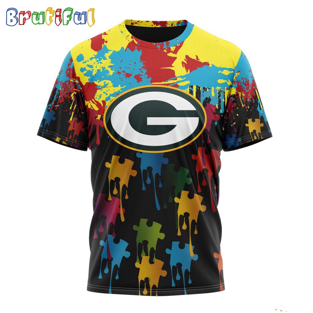 NFL Green Bay Packers T-Shirt Special Autism Awareness Design Football T-Shirt