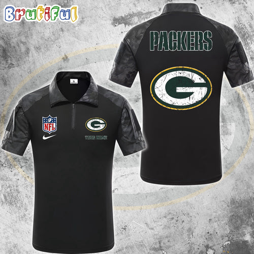 NFL Green Bay Packers Tactical Polo Shirt, Custom Football Zip Polo Shirt