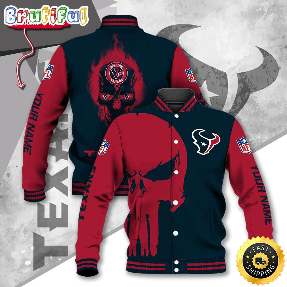 NFL Houston Texans Baseball Jacket Skull Print Jacket