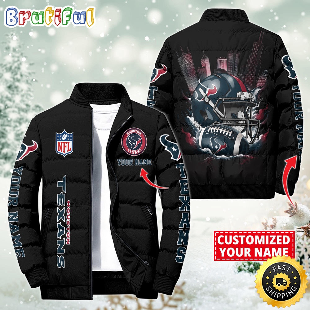 NFL Houston Texans Puffer Jacket City Logo Print Jacket For Fans