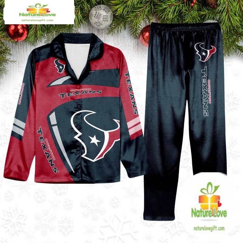 NFL Houston Texans Football Team Winter Satin Pajamas Set Gift for Fans