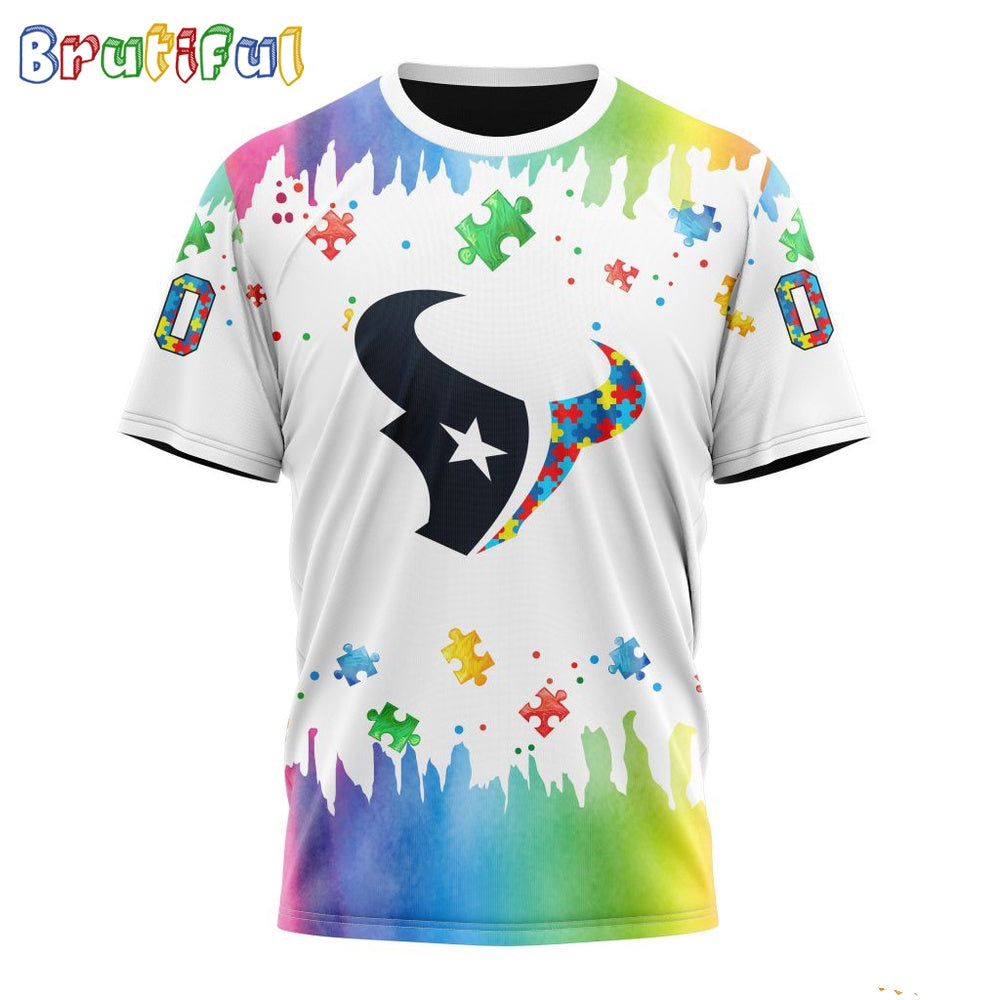 NFL Houston Texans T-Shirt Special Autism Awareness Design All Over Print T-Shirt
