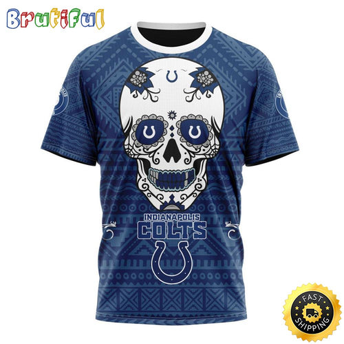 NFL Indianapolis Colts All Over Print 3D T Shirt Specialized Kits For Dia De Muertos Show Your Team Spirit