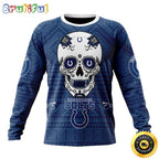 NFL Indianapolis Colts Crewneck Sweatshirt Specialized Kits For Dia De Muertos Show Your Team Spirit