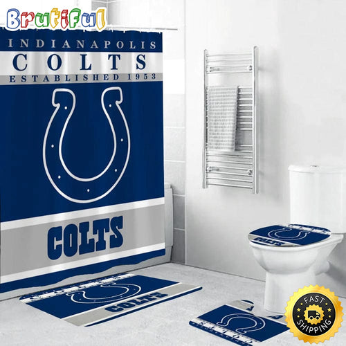 NFL Indianapolis Colts Shower Curtain Football Bathroom Mat Set and Shower Curtain