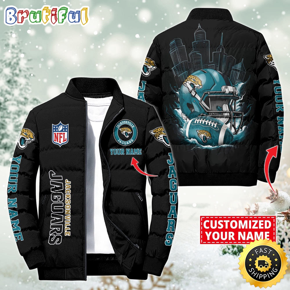 NFL Jacksonville Jaguars Puffer Jacket City Logo Print Jacket For Fans