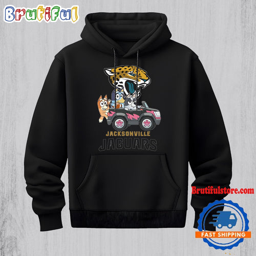 NFL Jacksonville Jaguars Special Bluey Bingo And Muffin In The Car Hoodie, Football Bluey 2D Shirt