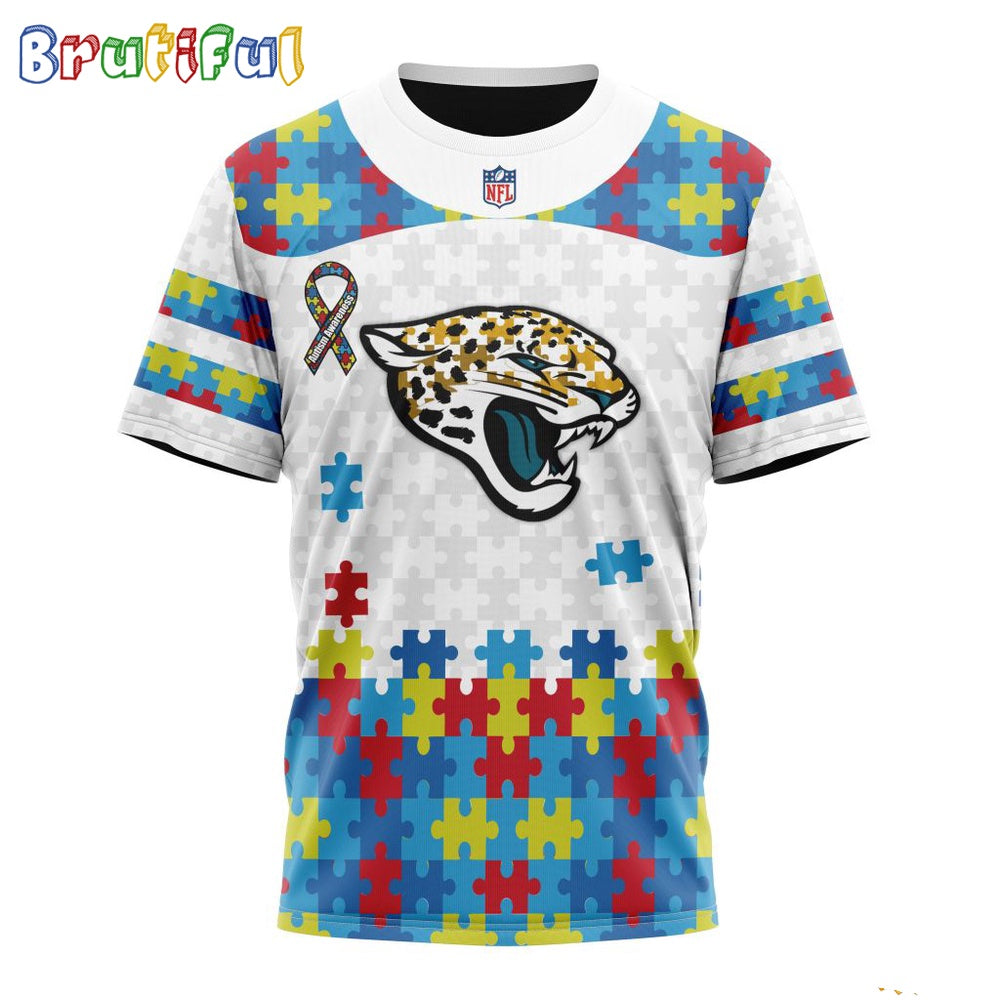NFL Jacksonville Jaguars T-Shirt Special Autism Awareness Design 3D T-Shirt