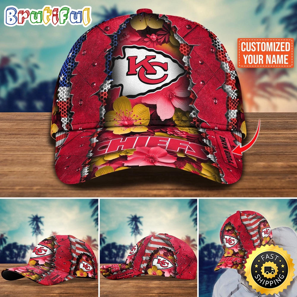 NFL Kansas City Chiefs Baseball Cap Custom Name Football Cap For Fans