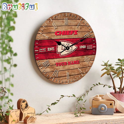 NFL Kansas City Chiefs Clock Custom Name Wooden Clock