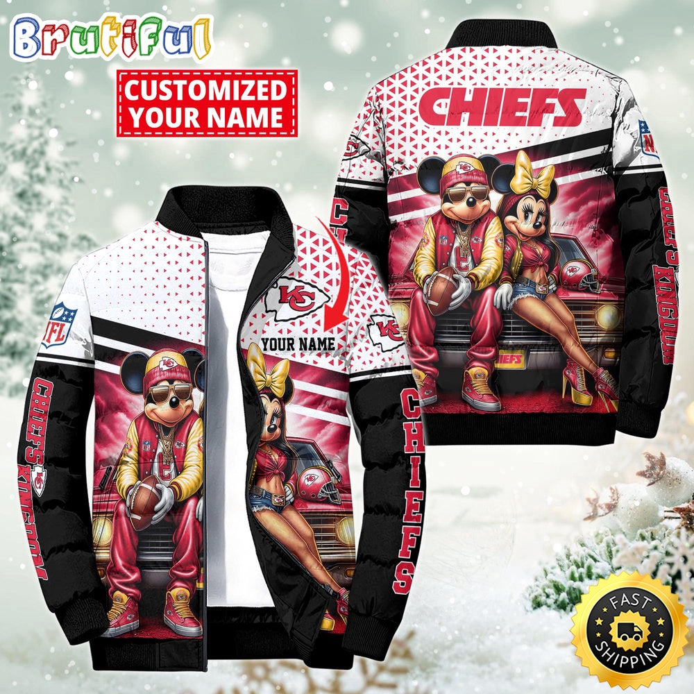 NFL Kansas City Chiefs Puffer Jacket Mickey Minnie Jacket