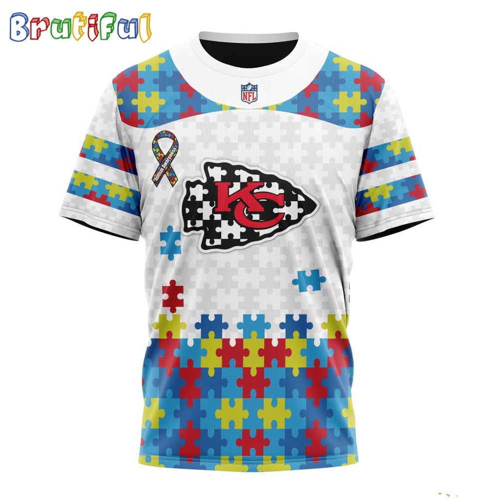 NFL Kansas City Chiefs T-Shirt Special Autism Awareness Design 3D T-Shirt