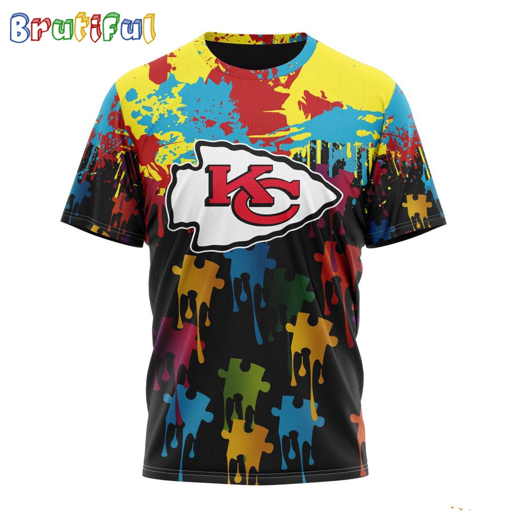 NFL Kansas City Chiefs T-Shirt Special Autism Awareness Design Football T-Shirt