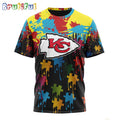 NFL Kansas City Chiefs T-Shirt Special Autism Awareness Design Football T-Shirt
