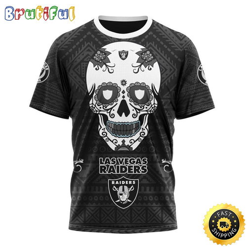 NFL Las Vegas Raiders All Over Print 3D T Shirt Specialized Kits For Dia De Muertos Show Your Team Spirit