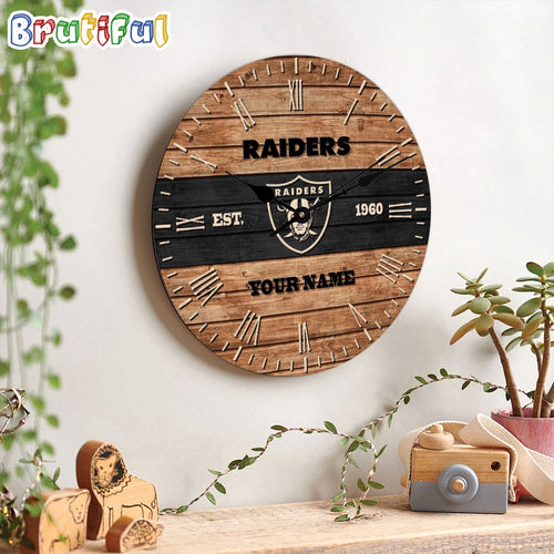 NFL Las Vegas Raiders Clock Custom Name Wooden Clock