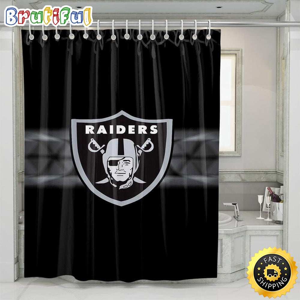 NFL Las Vegas Raiders Football Shower Curtain Set For Bathroom Decor
