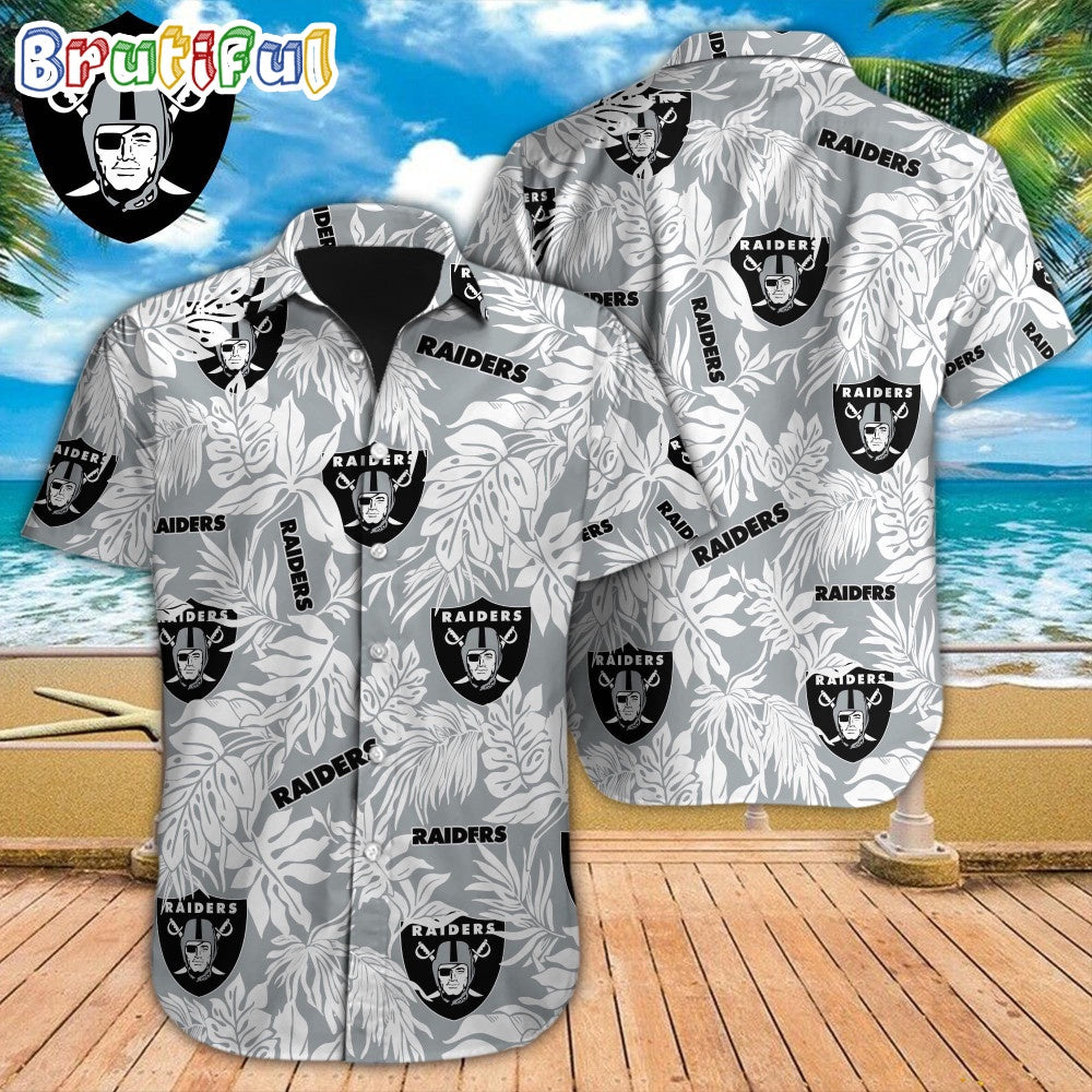 NFL Las Vegas Raiders Hawaiian Shirt Tropical Leafs Design Aloha Shirts
