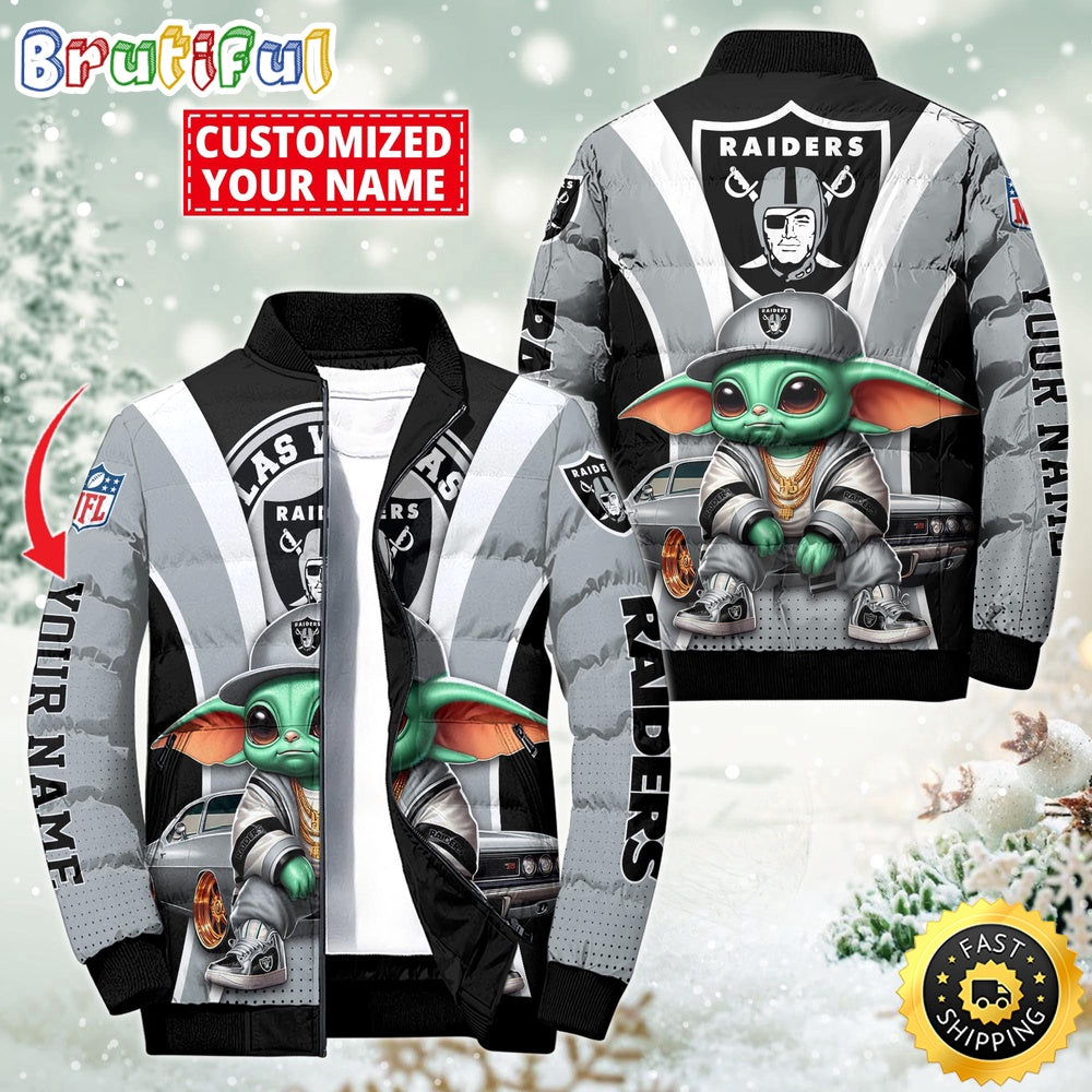 NFL Las Vegas Raiders Puffer Jacket Baby Yoda Custom Jacket