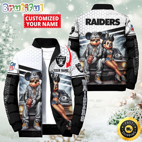 NFL Las Vegas Raiders Puffer Jacket Mickey Minnie Jacket