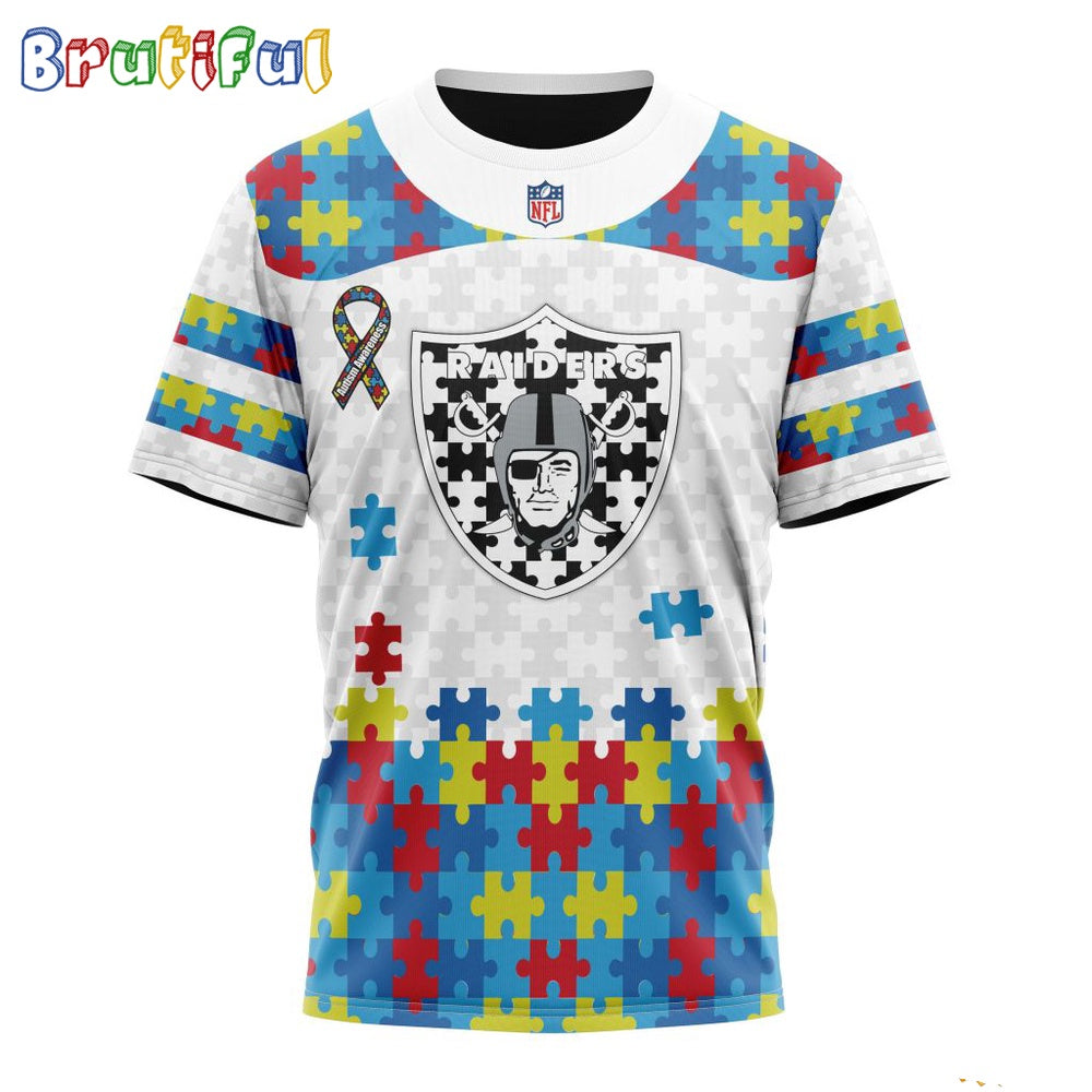 NFL Las Vegas Raiders T-Shirt Special Autism Awareness Design 3D T-Shirt
