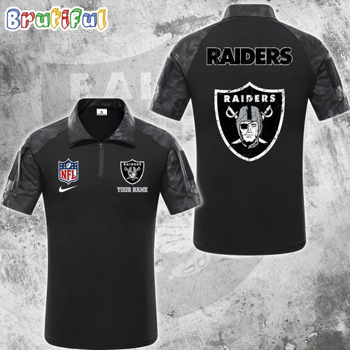 NFL Las Vegas Raiders Tactical Polo Shirt, Custom Football Zip Polo Shirt