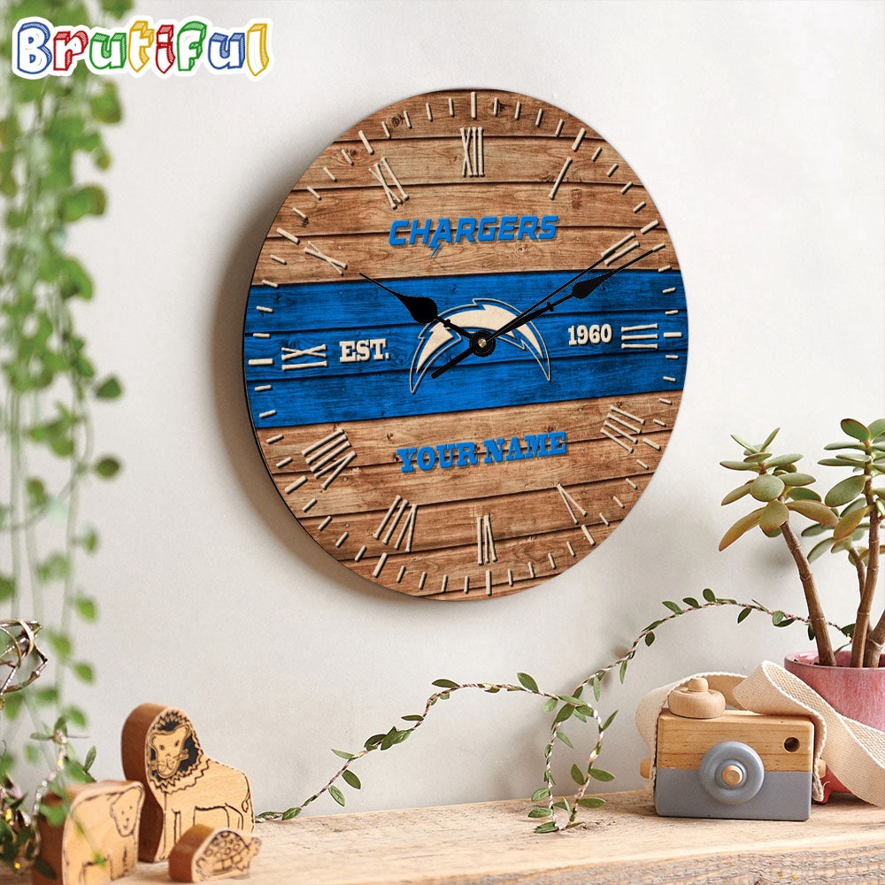 NFL Los Angeles Chargers Clock Custom Name Wooden Clock