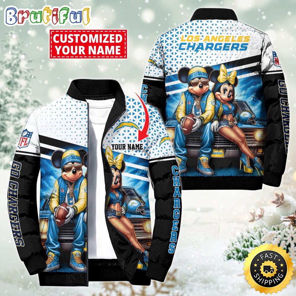 NFL Los Angeles Chargers Puffer Jacket Mickey Minnie Jacket