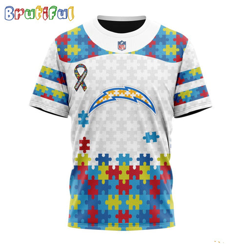 NFL Los Angeles Chargers T-Shirt Special Autism Awareness Design 3D T-Shirt