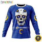 NFL Los Angeles Rams Crewneck Sweatshirt Specialized Kits For Dia De Muertos Show Your Team Spirit