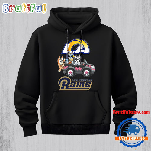 NFL Los Angeles Rams Special Bluey Bingo And Muffin In The Car Hoodie, Football Bluey 2D Shirt