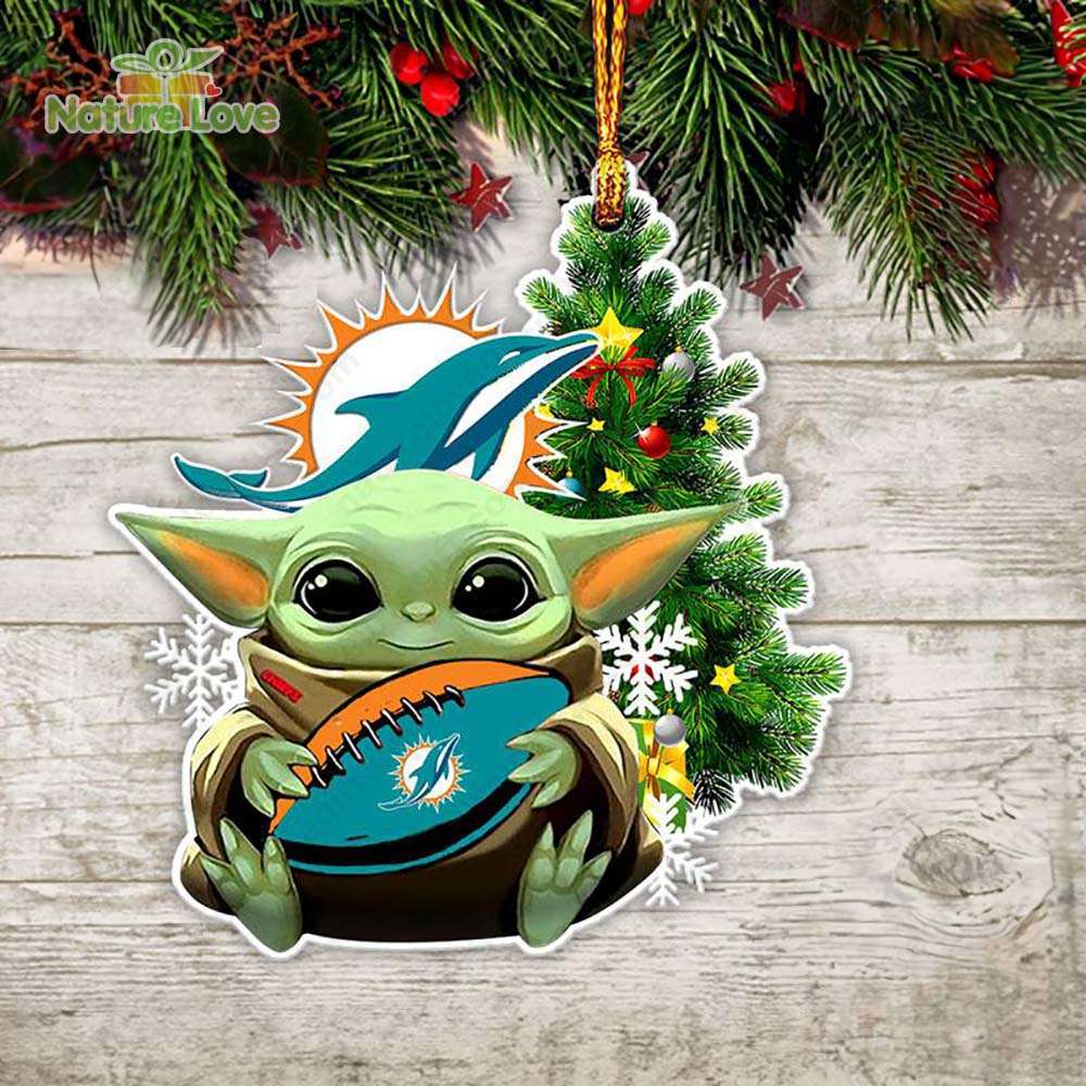 NFL Miami Dolphins Baby Yoda Christmas Ornament Xmas Tree Decoration