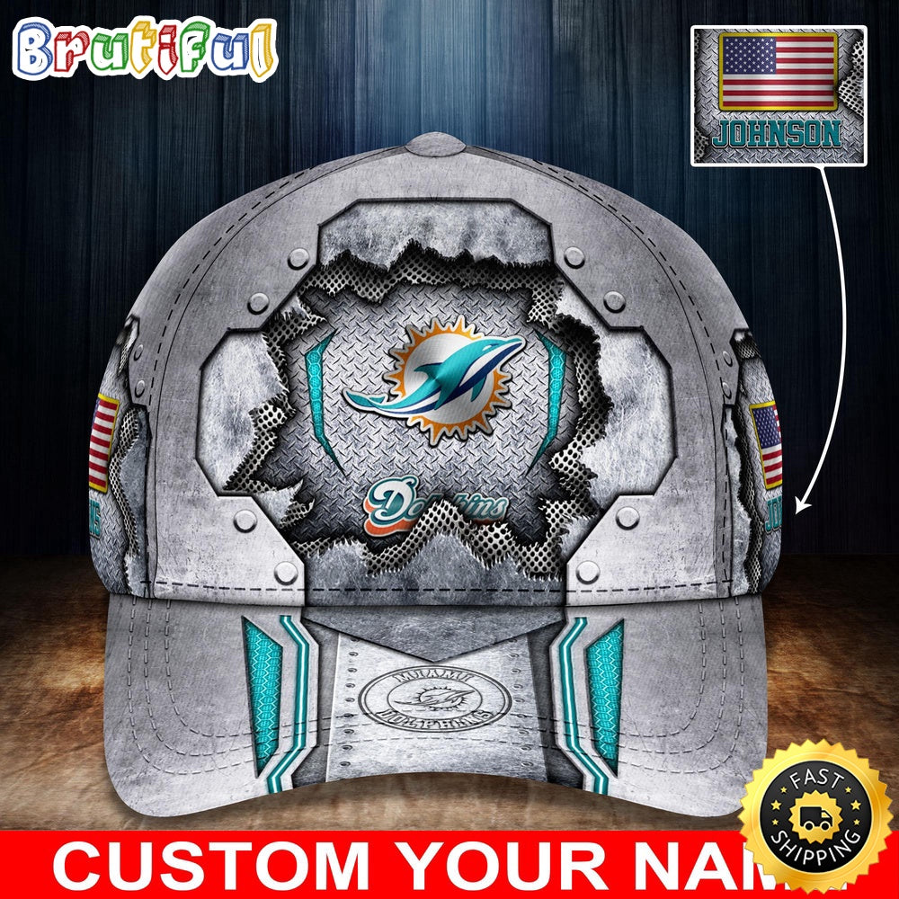 NFL Miami Dolphins Baseball Cap Silver Metalic Pattern Cap