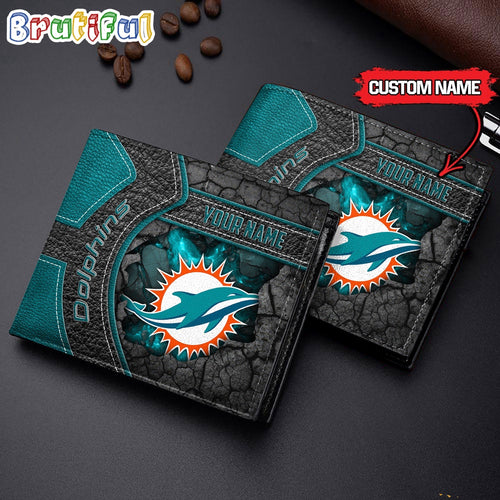 NFL Miami Dolphins Football Custom Name Men’s Leather Wallet