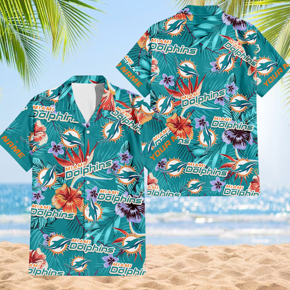 NFL Miami Dolphins Football Team Flower Summer Design Hawaiian Button Shirt