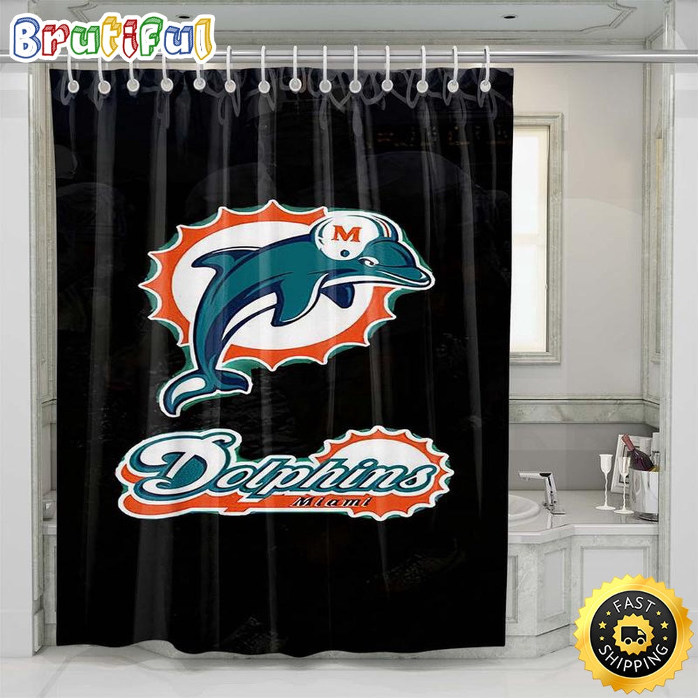 NFL Miami Dolphins Shower Curtain Set For Bathroom Decor For Fans