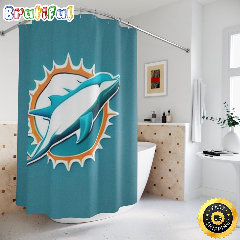 NFL Miami Dolphins Shower Curtain Sport Bathroom Mat Set and Shower Curtain