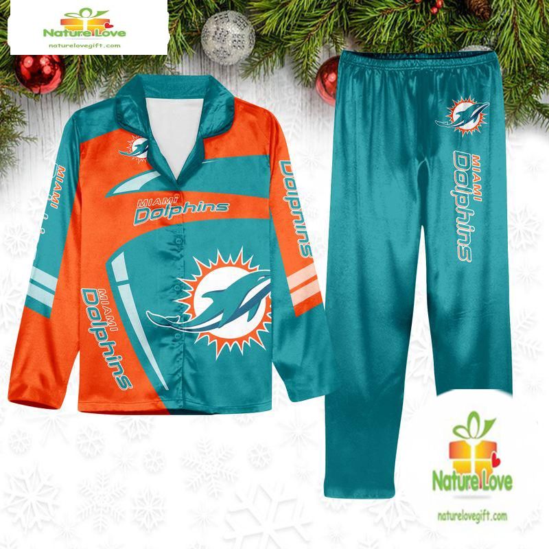 NFL Miami Dolphins Football Team Winter Satin Pajamas Set Gift for Fans