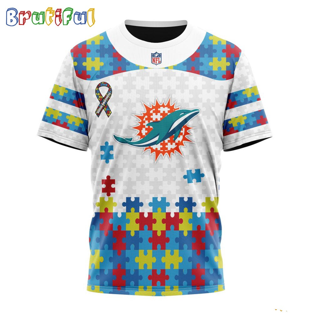 NFL Miami Dolphins T-Shirt Special Autism Awareness Design 3D T-Shirt
